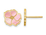 Pink Mother of Pearl Flower Earrings in 14K Yellow Gold